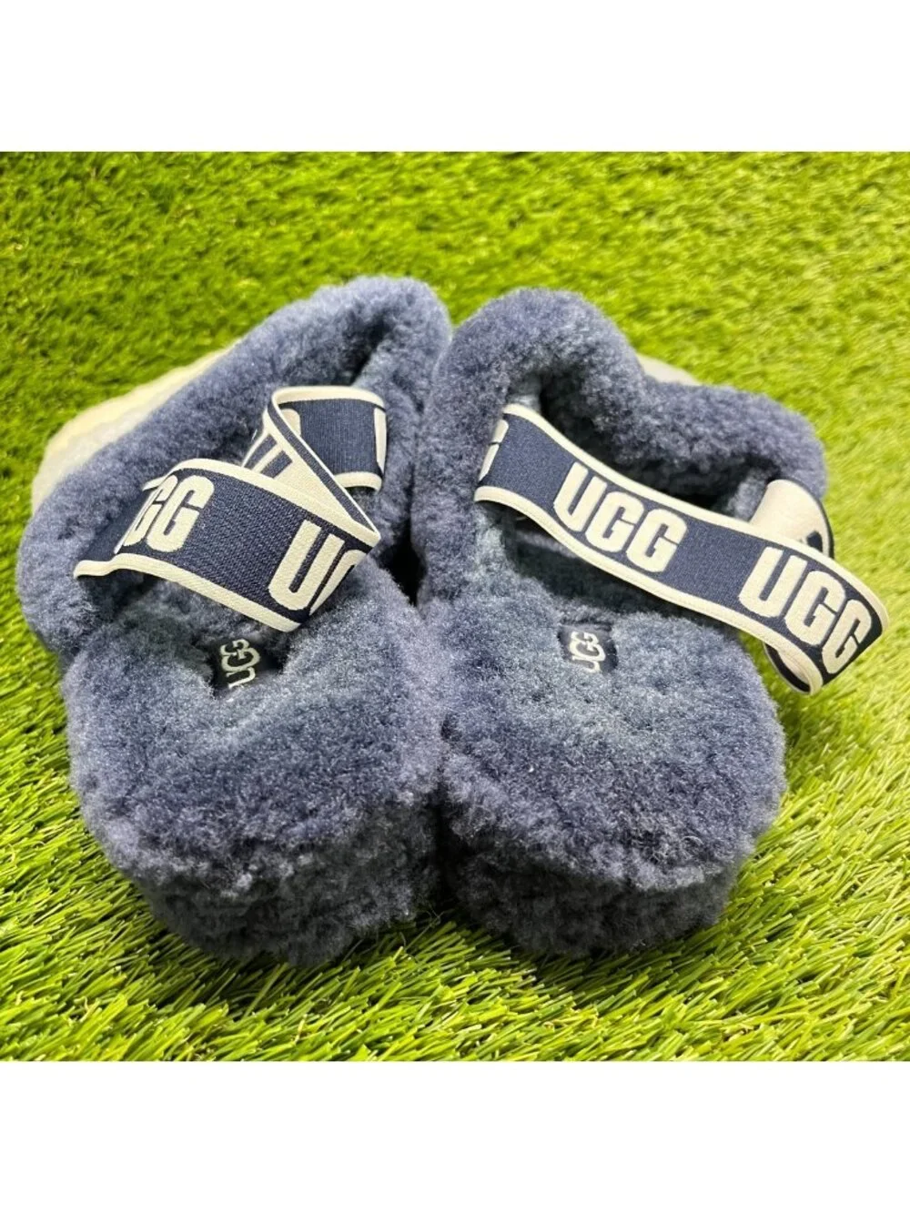 UGG Fluff Yeah Slide Womens Size 12 Blue White Casual Comfort Slip On Slippers